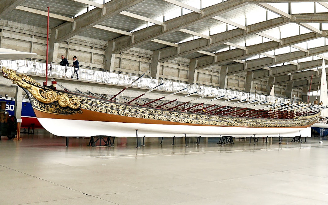 Decorative royal barge displayed at Maritime Museum Lisbon.