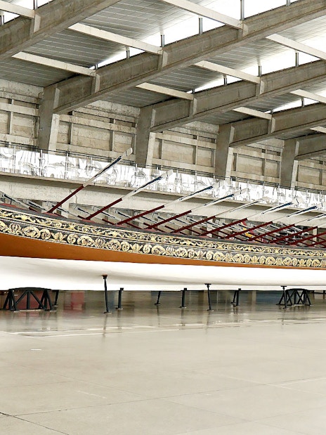 Decorative royal barge displayed at Maritime Museum Lisbon.