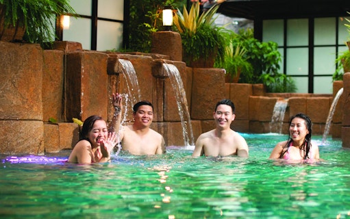 Visitors enjoying the hot springs at Lost World of Tambun.