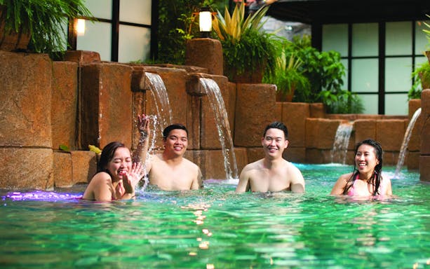 Visitors enjoying the hot springs at Lost World of Tambun.
