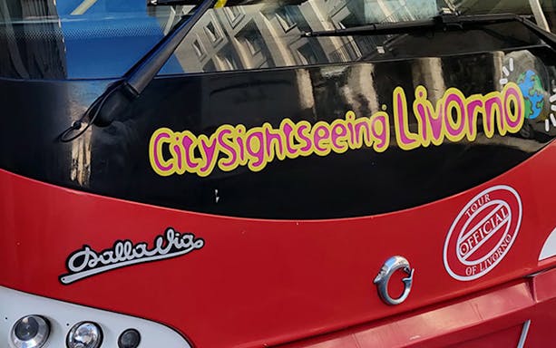CitySightseeing Livorno bus front for 24-hour hop-on-hop-off tour.