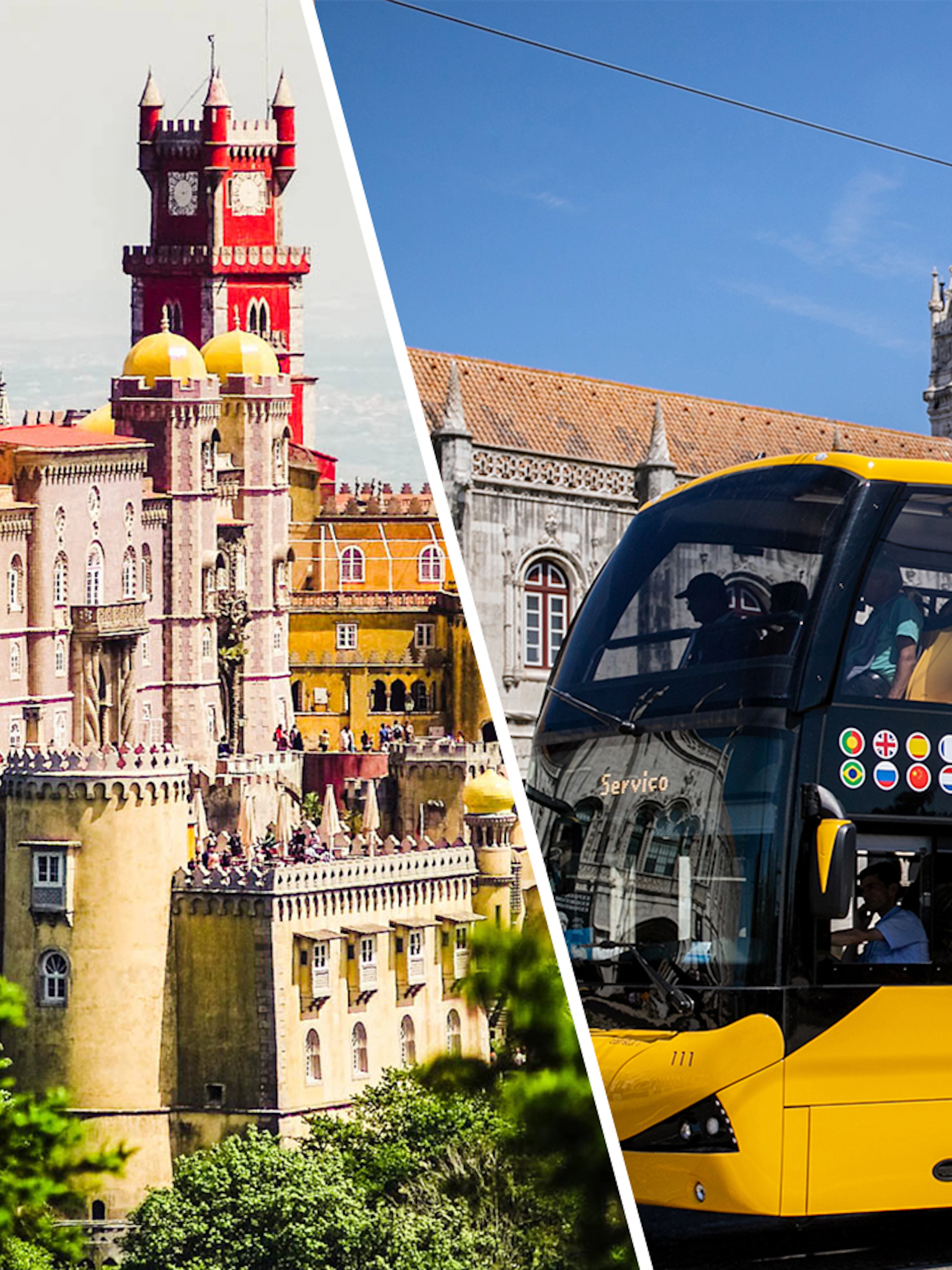 Pena Palace and Lisbon hop-on hop-off bus in Lisbon, Portugal.