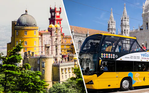 Pena Palace and Lisbon hop-on hop-off bus in Lisbon, Portugal.