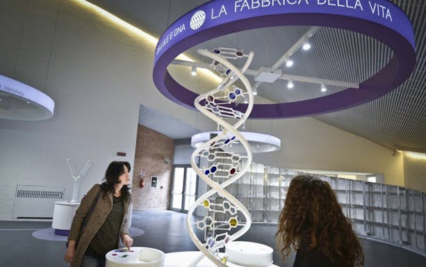 Visitors exploring DNA exhibit at Città della Scienza, Naples.