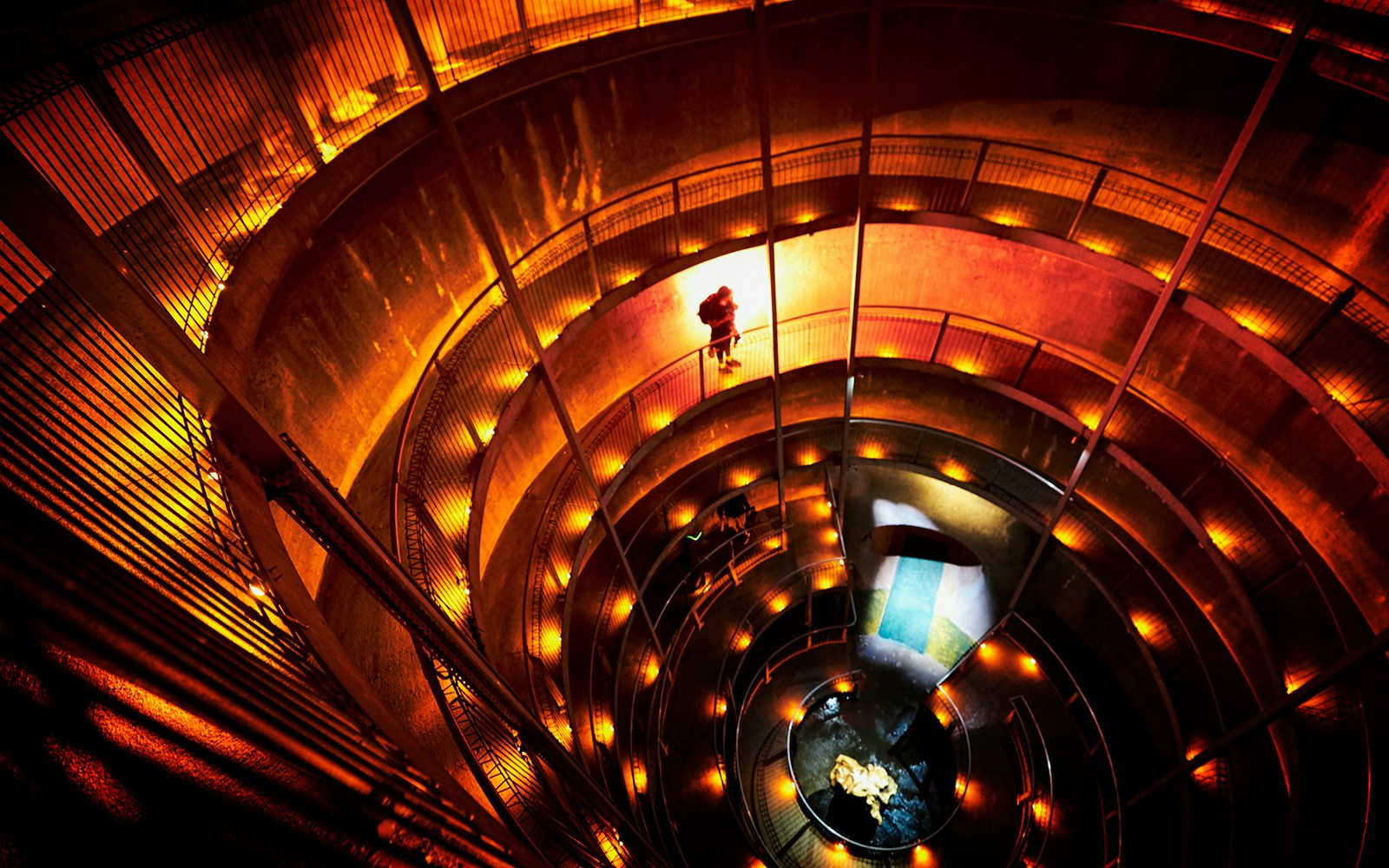 Spiral walkway inside Ruakuri Cave during guided tour, New Zealand.
