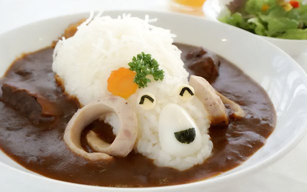 Rice shaped like a sheep in curry at Mother Farm restaurant.