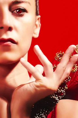 Jasmin Vardimon Company ALiCE performance poster with red background.