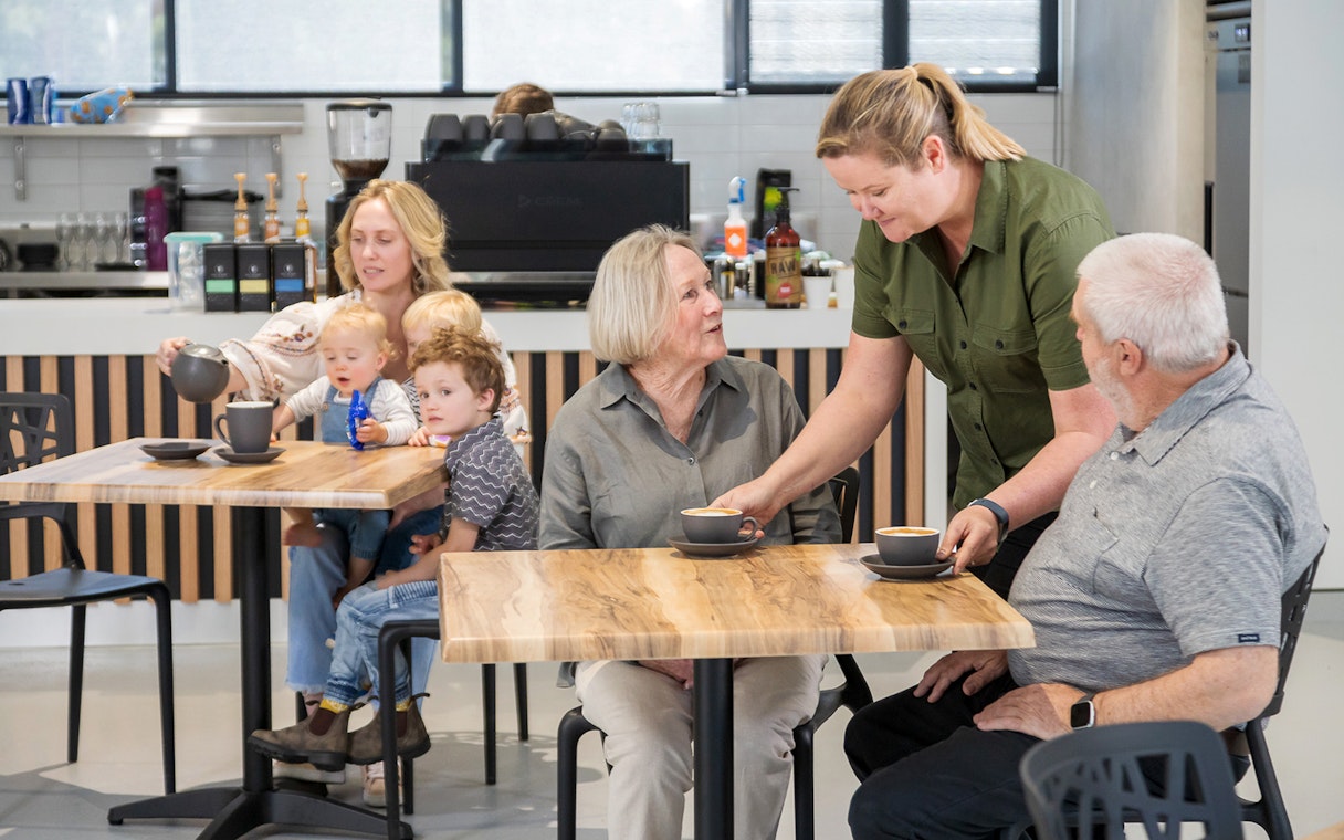 Guests enjoying coffee at Port Stephens Koala Sanctuary café.