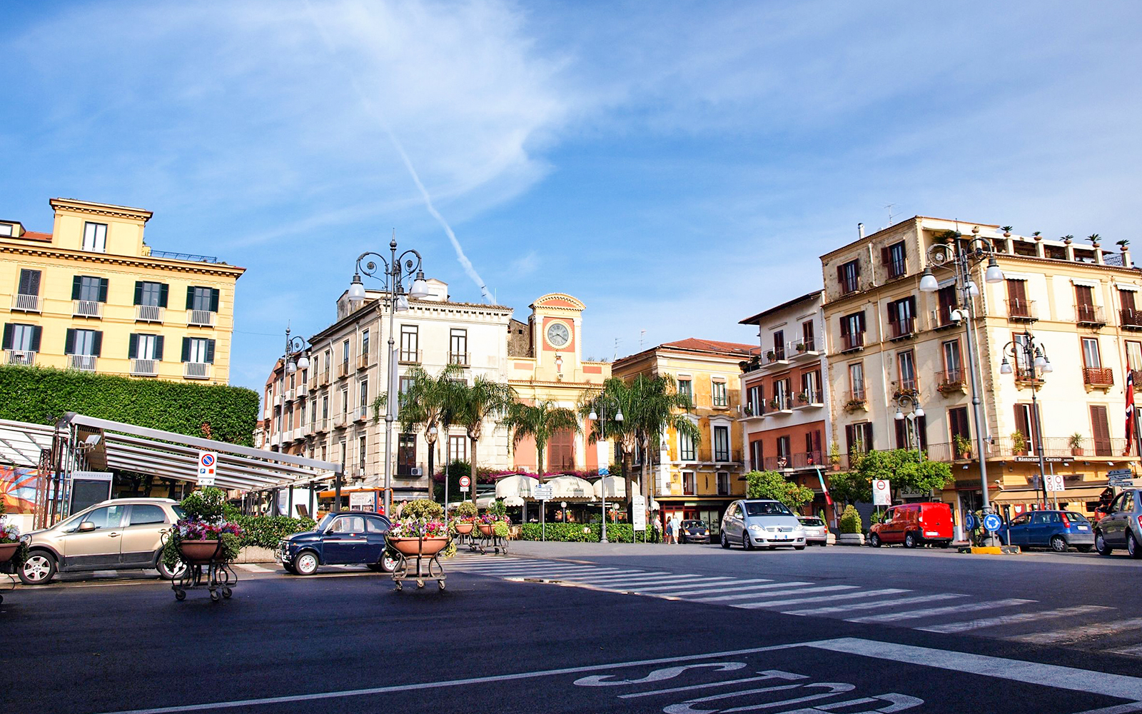 Sorrento town square with historic buildings and street view, part of guided tour from Naples.