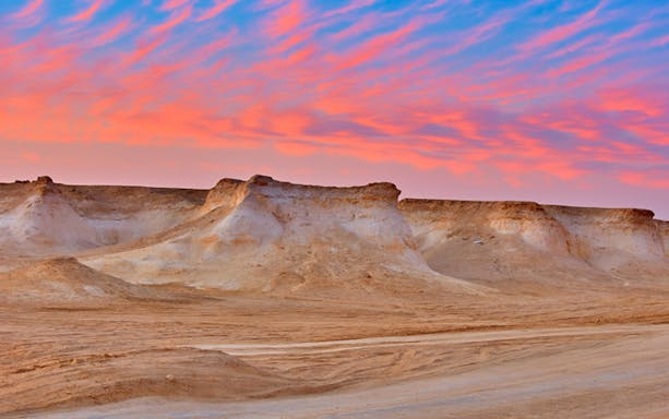 Zekreet Beach rock formations at sunset, Qatar.