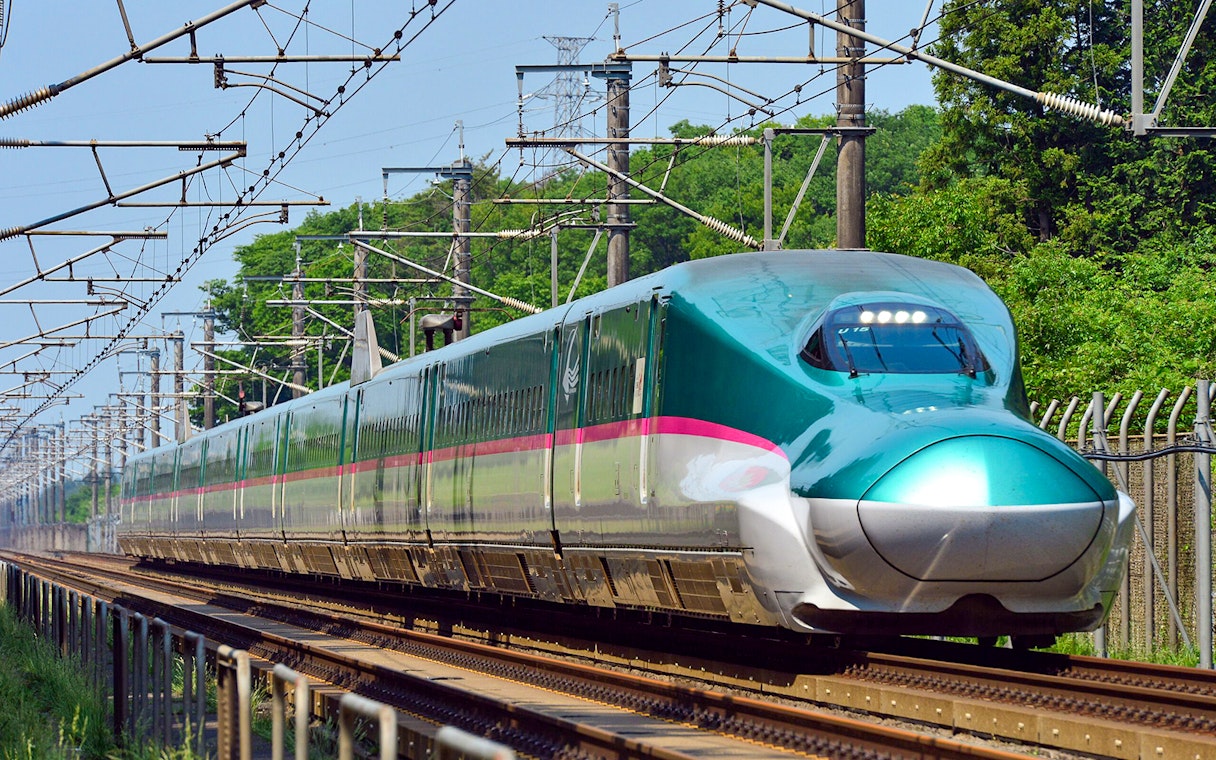 High-speed train on JR East Pass Tohoku Area route in Japan.