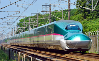 High-speed train on JR East Pass Tohoku Area route in Japan.