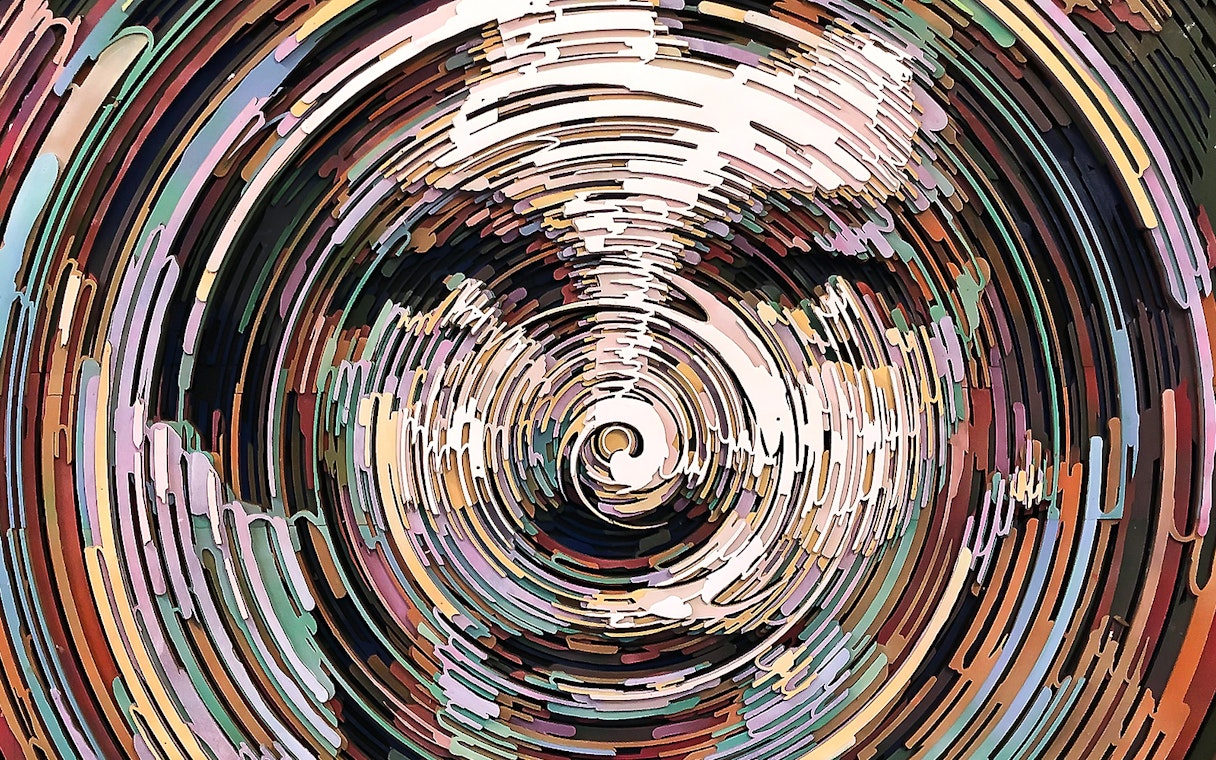 Interactive optical illusion exhibit at Illusion Art Museum, Prague.