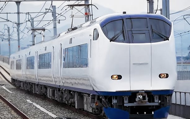 High-speed train on tracks in the San’in-Okayama area, Japan.