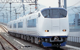 Train on tracks in Okayama-Hiroshima-Yamaguchi area, Japan.