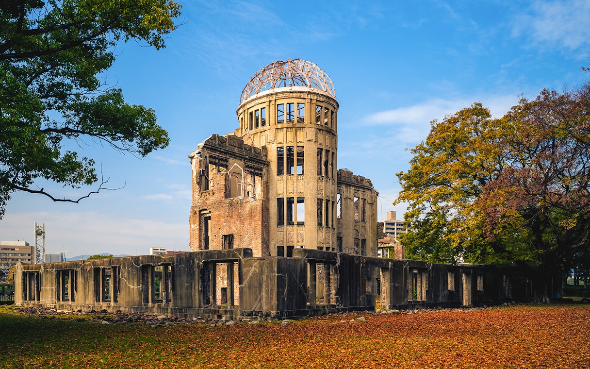 Hiroshima Peace Memorial, Japan, with autumn leaves, part of 7 Day JR Setouchi Area Pass.