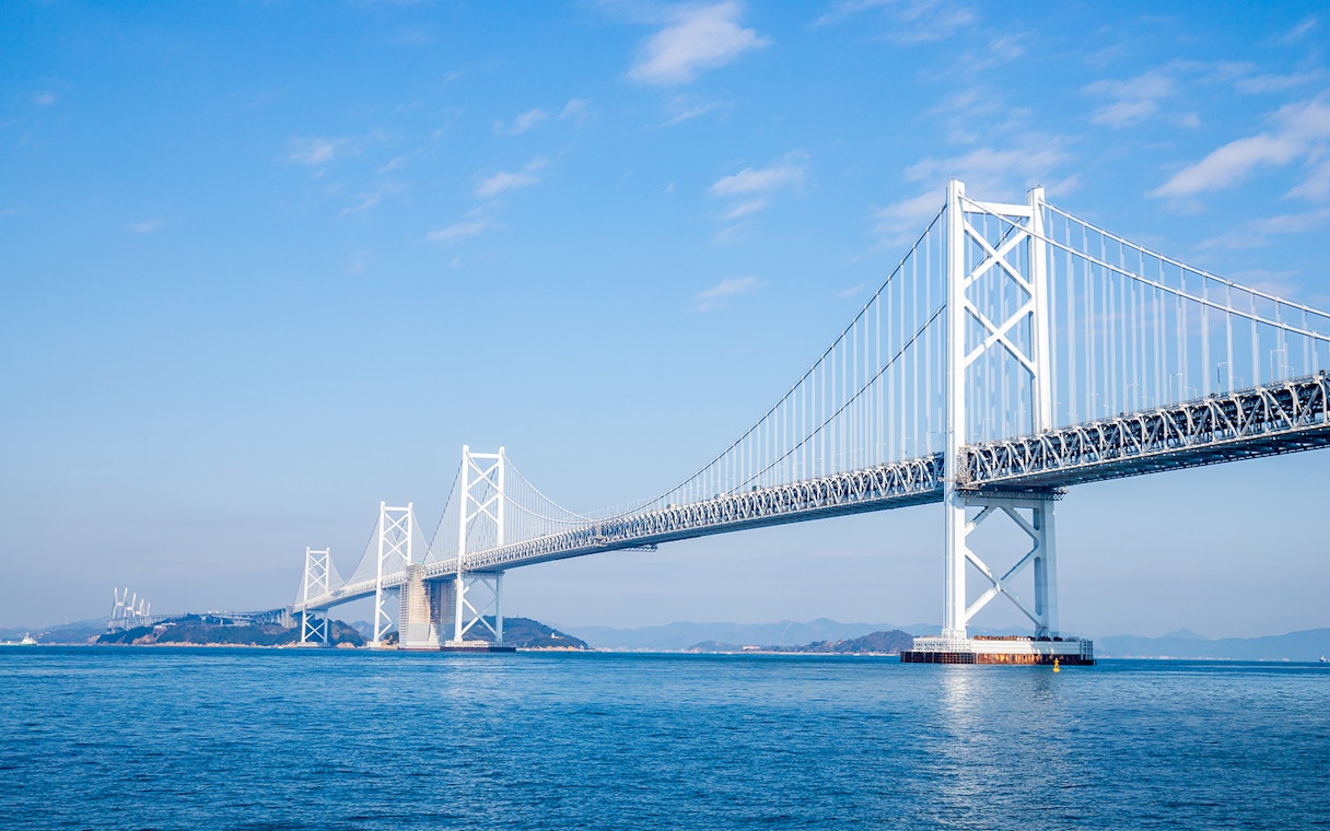Seto Ohashi Bridge spanning over the Seto Inland Sea, Japan, part of the 7 Day JR Setouchi Area Pass.