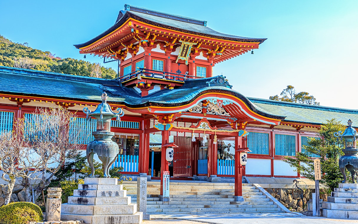 Traditional Japanese shrine entrance in Setouchi, Japan, part of the 7 Day JR Setouchi Area Pass tour.