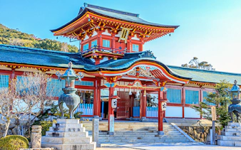Traditional Japanese shrine entrance in Setouchi, Japan, part of the 7 Day JR Setouchi Area Pass tour.