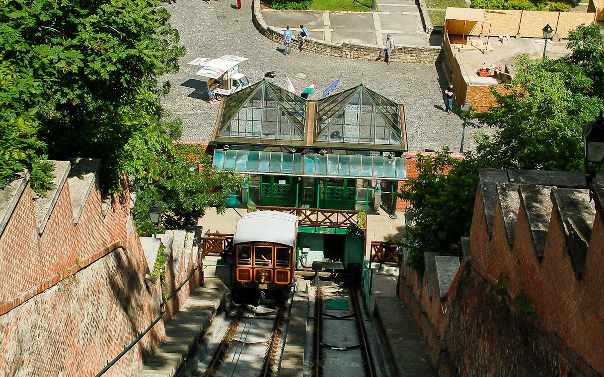 Budapest funicular railway descending from Buda Castle.