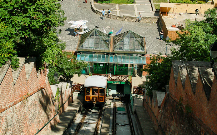 Budapest funicular railway descending from Buda Castle.