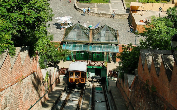 Budapest funicular railway descending from Buda Castle.