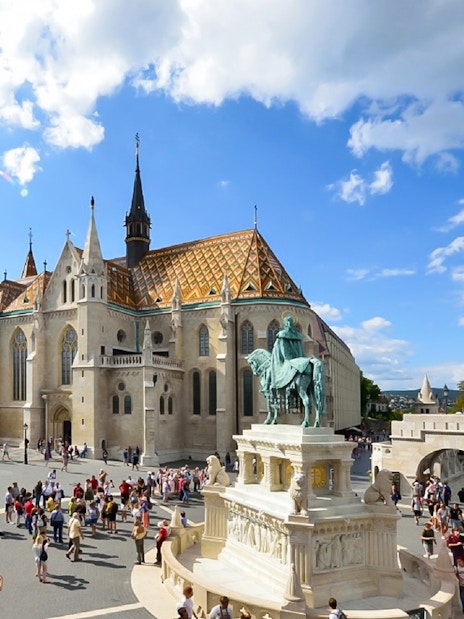 Matthias Church and Fisherman's Bastion during a guided bus tour in Budapest.