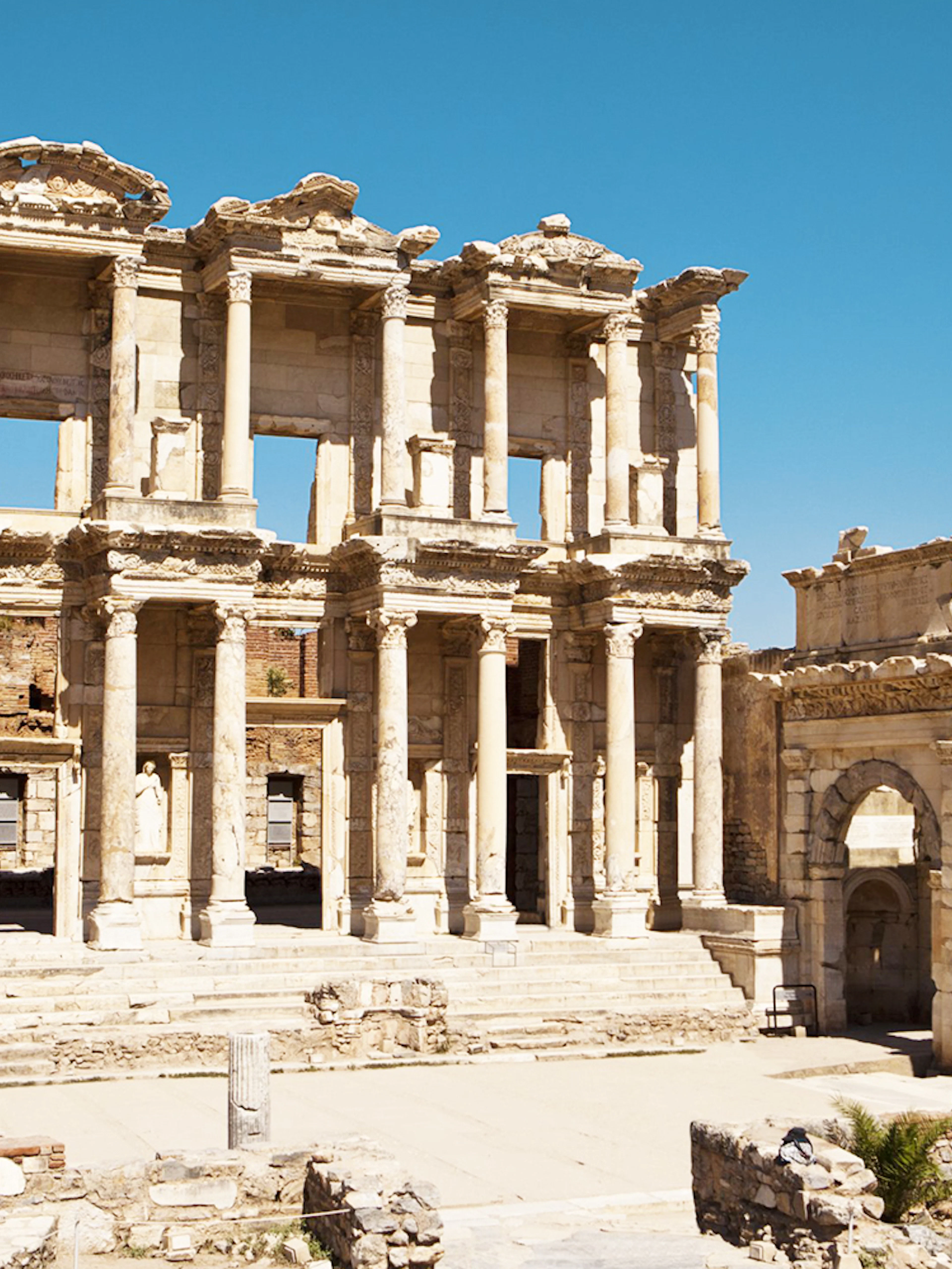 Celsus Library ruins in Ephesus, Turkey, showcasing ancient Roman architecture.