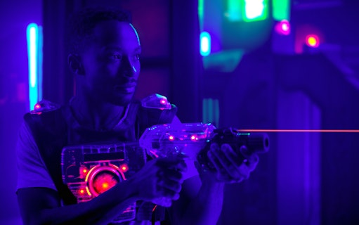Participant playing laser tag at Laser Quest Bukit Batok.