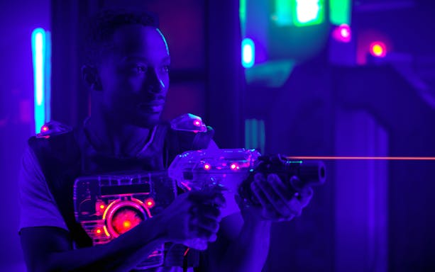 Participant playing laser tag at Laser Quest Bukit Batok.
