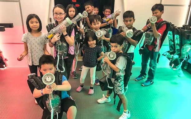 Children playing laser tag at T-Play Bukit Batok.