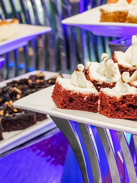 Red velvet and chocolate desserts at Atmosphere 360 Revolving Restaurant, Kuala Lumpur.