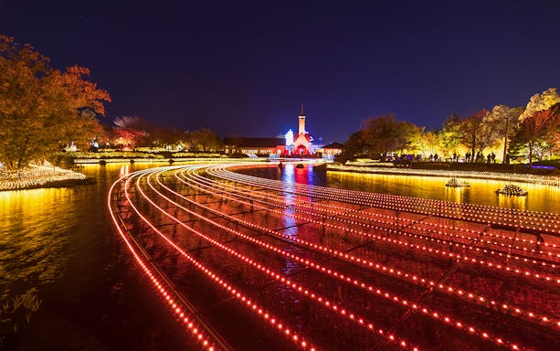 Nabana no Sato light display over water during Nagashima Outlet Mall tour from Nagoya.