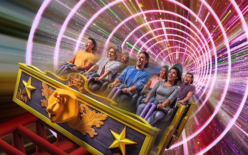 Visitors on a roller coaster at MOTIONGATE Theme Park, Dubai Parks and Resorts.