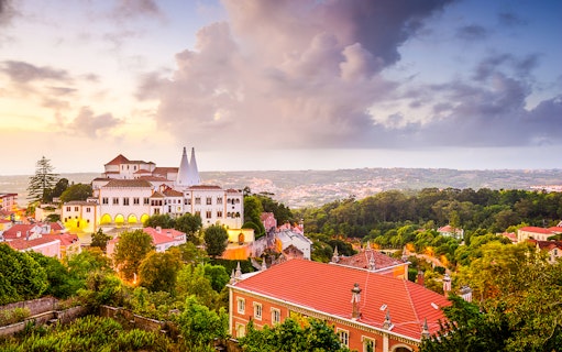 Sintra National Palace with surrounding landscape during full-day tour from Lisbon.