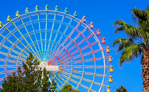 Colorful Ferris wheel at Hirakata Park, Kyoto Osaka Sightseeing Pass.