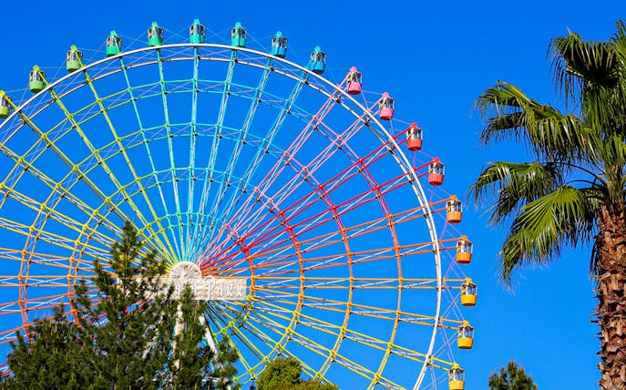 Colorful Ferris wheel at Hirakata Park, Kyoto Osaka Sightseeing Pass.