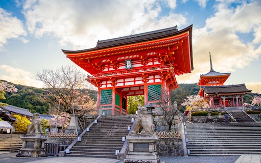 Kiyomizu-dera Temple entrance in Kyoto, Japan, part of the Kyoto Osaka Sightseeing Pass.