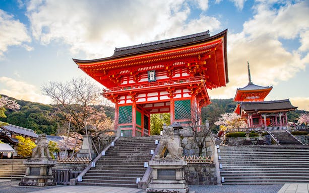 Kiyomizu-dera Temple entrance in Kyoto, Japan, part of the Kyoto Osaka Sightseeing Pass.
