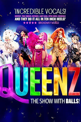 Drag performers in vibrant costumes on stage for QUEENZ: The Show with BALLS!