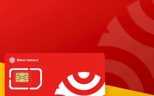 Billion Connect Japan eSIM card on a red background.