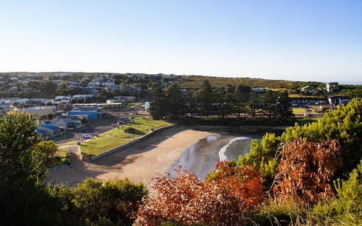 Coastal view of a small town along the Great Ocean Road, Australia.