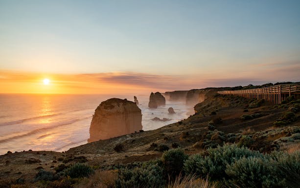 Sunset view of the Twelve Apostles along the Great Ocean Road, Australia.