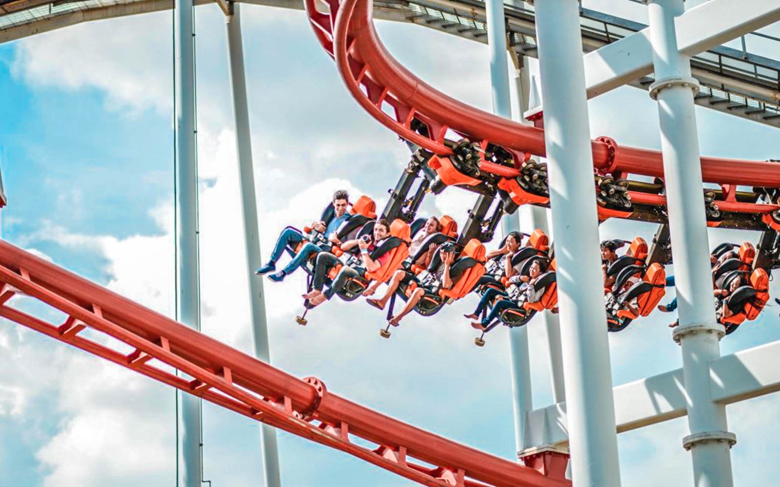 People enjoying a roller coaster ride at Dreamworld, Gold Coast, Australia.