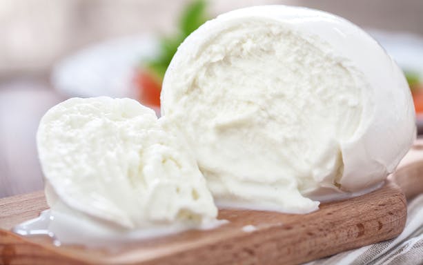 Mozzarella cheese on a wooden board, featured in Paestum day tour with tasting from Naples.