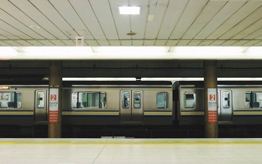 Tokyo subway train at station platform, Skyliner Round-trip Ticket.