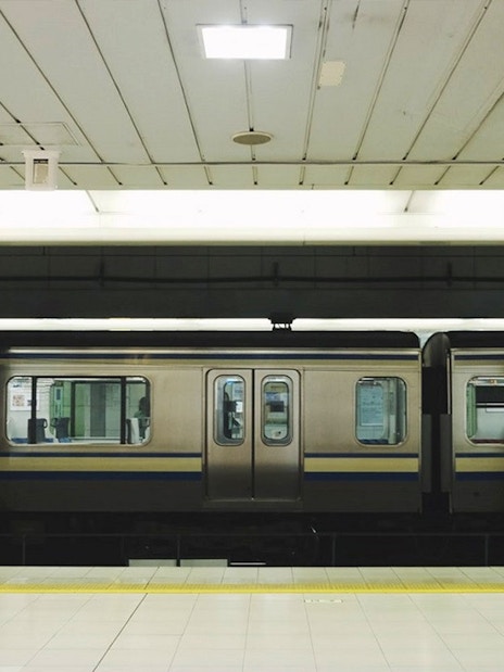 Tokyo subway train at station platform, Skyliner Round-trip Ticket.