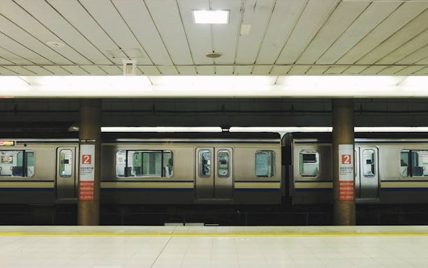 Tokyo subway train at station platform, Skyliner Round-trip Ticket.