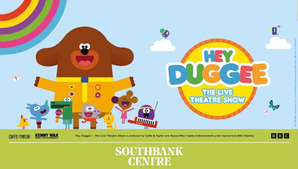 Hey Duggee characters promoting the live theatre show at Southbank Centre.