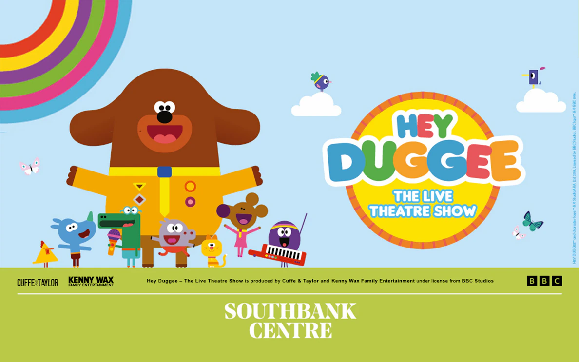 Hey Duggee characters promoting the live theatre show at Southbank Centre.